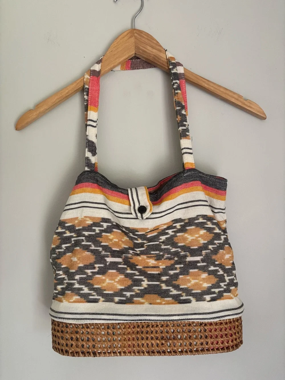 Boho Woven Stripe & Aztec Tote in Cream, Mustard & Gray